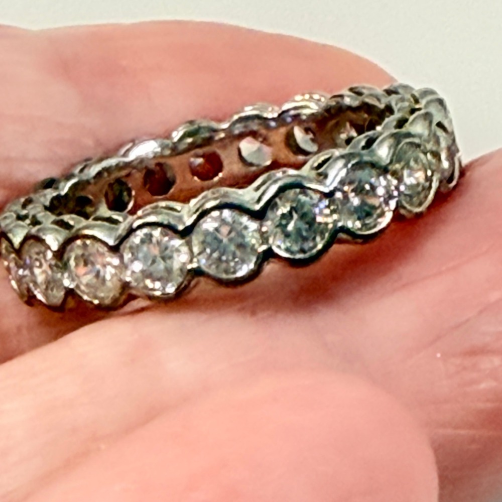 Sterling Silver CZ Eternity Band Ring Round Bezel Set Size 7.25